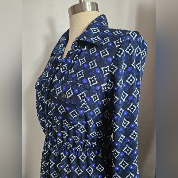 INDULGE Blue Ikat Print Shirt Dress | SZ M - Picture 4 of 10